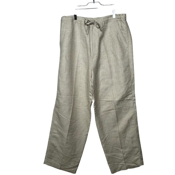 CUBANERAS Pants - CUBANERAS Linen Blend Drawstring‎ Waist Wide Leg Pants Beige Size Large